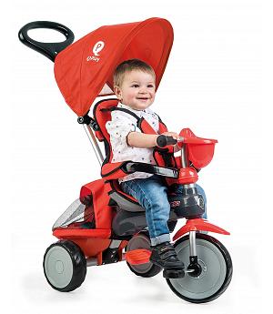 TRICICLO QPLAY EVOLUTIVO DE BEBÉ, RANGER CON CAPOTA ROJA T122